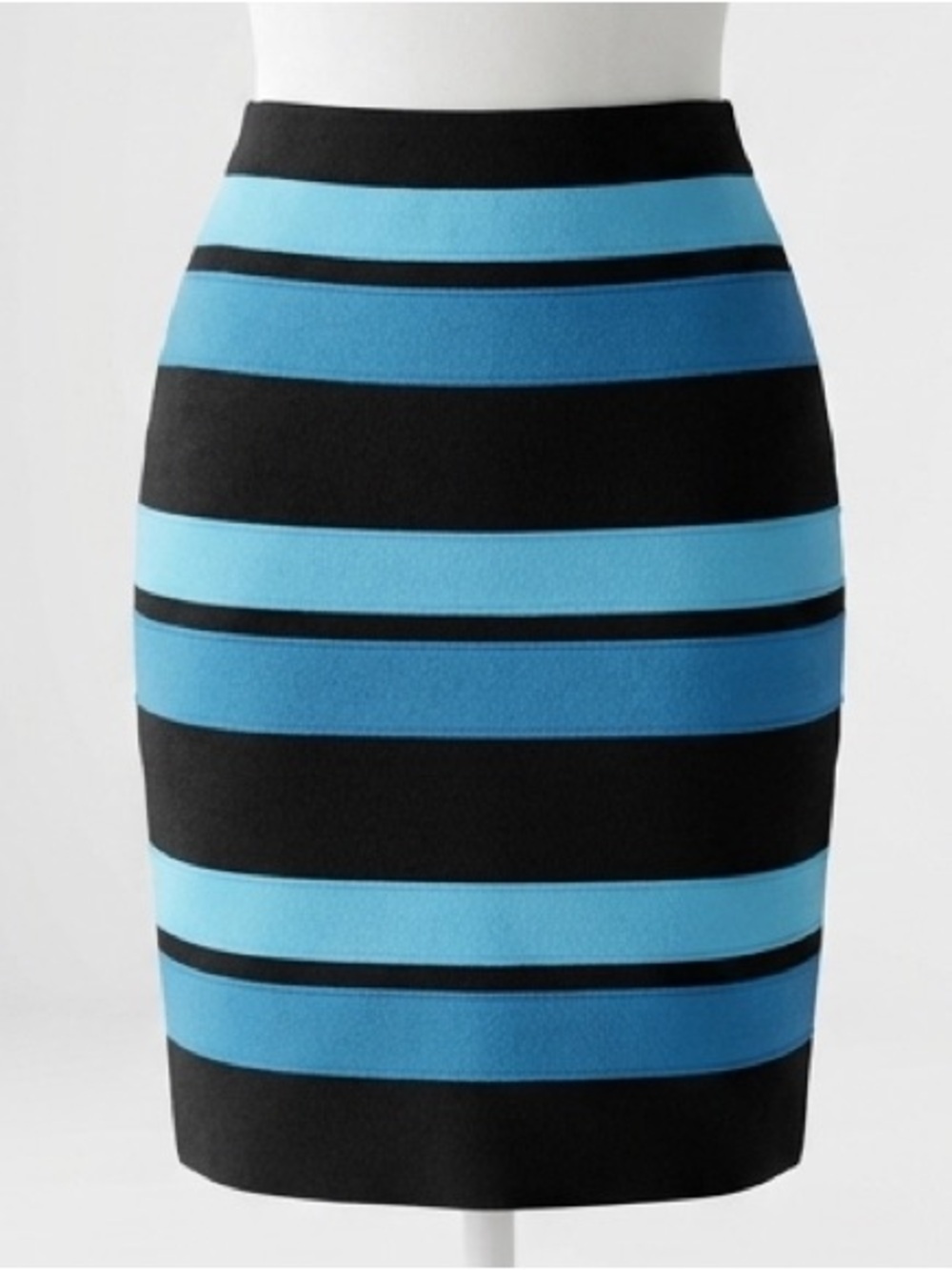 Guess by Marciano| Black, Cyan & Teal Bandage Back Zip Striped Pencil Skirt Sz S